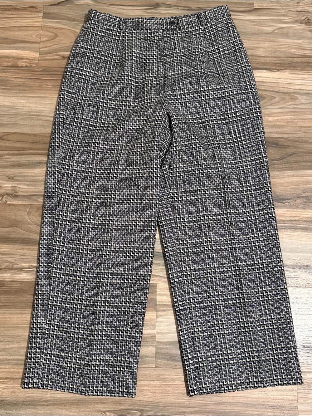 Talbots Vintage Wide Leg Women’s 14P Chevron Black White Wool Dress Pants